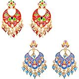 Yellow Chimes Chandbali Earrings for Women Combo 2 Pairs Multicolor ...