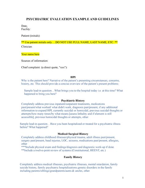 Psychiatric Evaluation Example Guidelines - PSYCHIATRIC EVALUATION ...