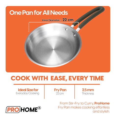ProHome Spark Triply Stainless Steel Fry Pan 22 cm (1.5 L) – 3 Layer ...
