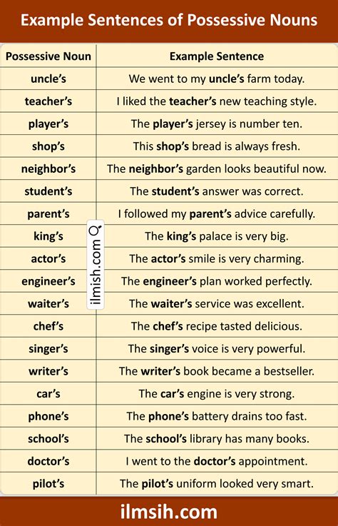 Example sentences of Possessive Nouns in English with Pictures - ilmish