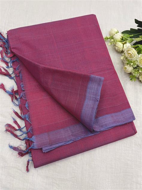 Pink Lavender Plain Mangalgiri Saree – The Loom Store