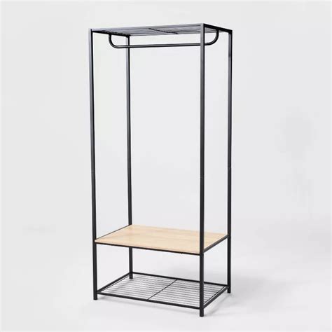 Buy Two Shelf Wardrobe Black Metal with Natural Wood - Brightroom ...