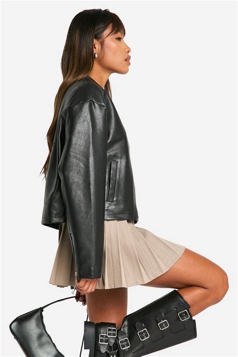 Embroidered Faux Leather Moto Jacket | boohoo AU