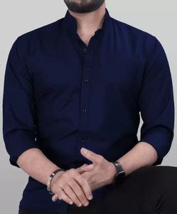 KNRO FAB Men Solid Casual Dark Blue Shirt - Buy KNRO FAB Men Solid ...