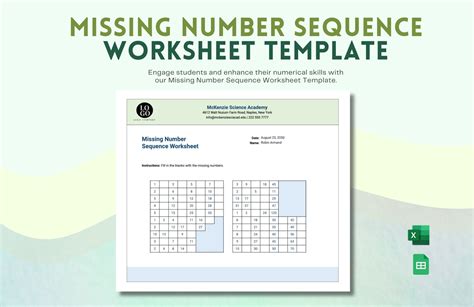 Missing Number Sequence Worksheet Template in Excel, Google Sheets ...