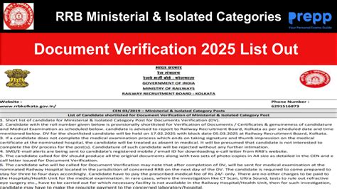 RRB Ministerial & Isolated Category 2025 Document Verification List Out ...