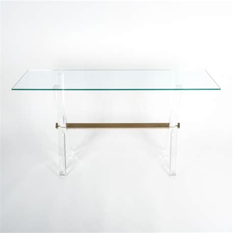 Lucite and Brass X Frame Console Table, circa 1970 – DERIVE