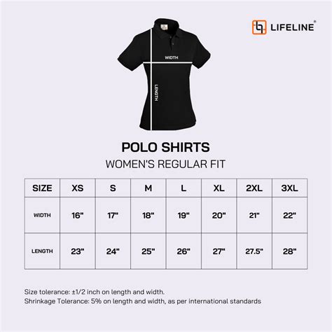 Polo shirts women's size chart online