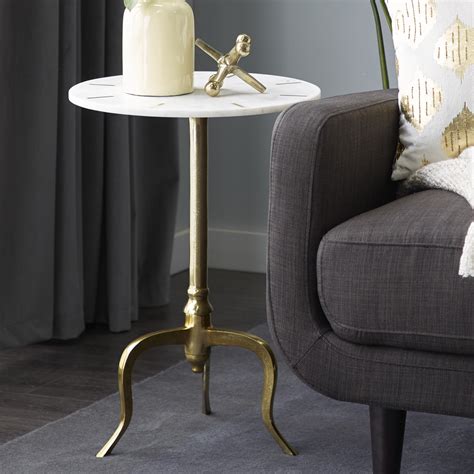 Willa Arlo™ Interiors White Marble Side End Accent Table with Gold ...