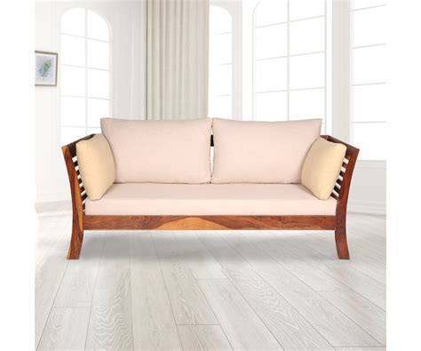 Buy Decor Desk Lathen Sheesham Wood 3 Seater Sofa in Beige Colour ...