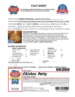 Fillable Online Gold Kist Farms Brand PRODUCT NAME:FC CN Roasted ...