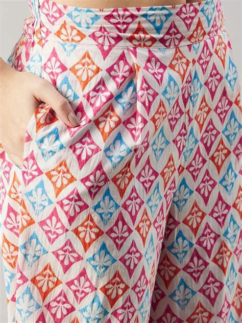Multicolor Cotton Co-ord Set for Women - Ethnic 3-Piece Pant – WineRed