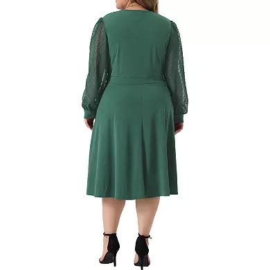Plus Size Dresses For Women Long Sleeve Swiss Dots Wrap V Neck Formal ...