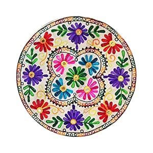 Buy Saudeep India Round Rajasthani Ethnic Embroidered Khadi Cushion ...