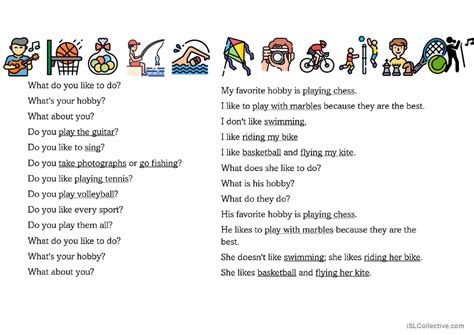 English Sing Sing Hobbies Worksheet 的图像结果