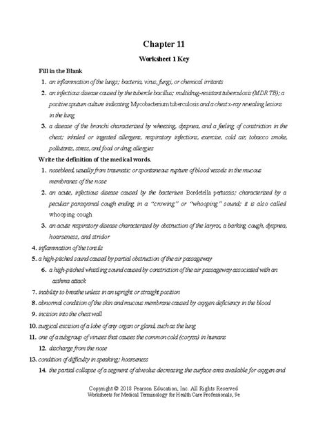 Chapter 11 Medical Worksheet Key and Answers - Studocu