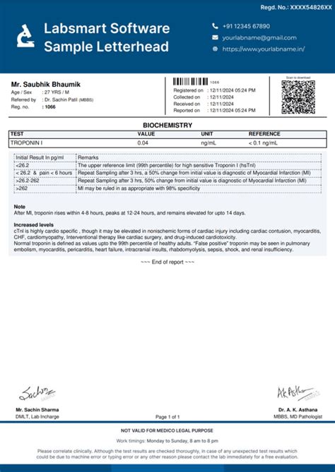 Troponin I Report Format | MS Word & Pdf