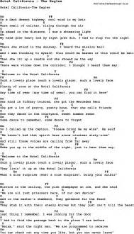 Song Hotel California by The Eagles, song lyric for vocal performance ...
