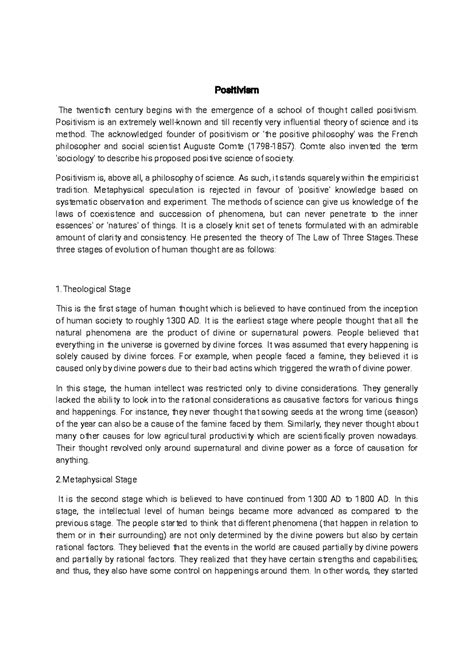 Module III(B) - Positivism - Auguste comte - Positivism The twenticth ...