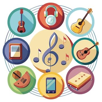 Music instruments and note icons in circle | Premium AI-generated vector
