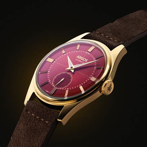 Argos Apollo III - Wine Red Gold with Italian Suede Leather Strap
