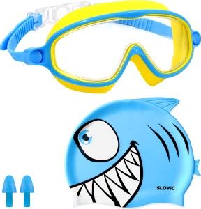 SLOVIC Goggles & Cap Set for Kids With Ear Plugs & Nose Clip | UV ...