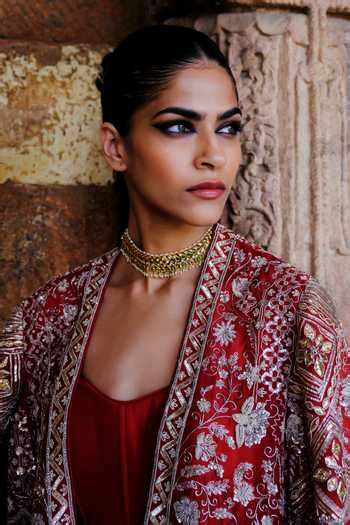 Buy Red Silk Open Neck Jumpsuit And Embroidered Cape Set For Women by ...