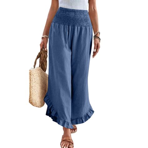 Prdecexlu Linen Pants Women Petite Summer Wide Leg Loose Fit Smock ...