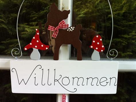 Schild mit Reh und Fliegenpilzen Willkommen | Online Shop | Pilzglück.de