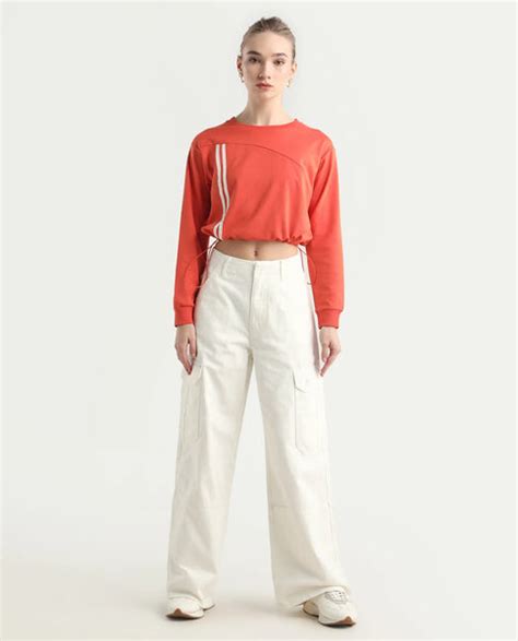 Rareism Women's Itsiz Off White Cotton Plain Ankle Length Wide Leg Tro
