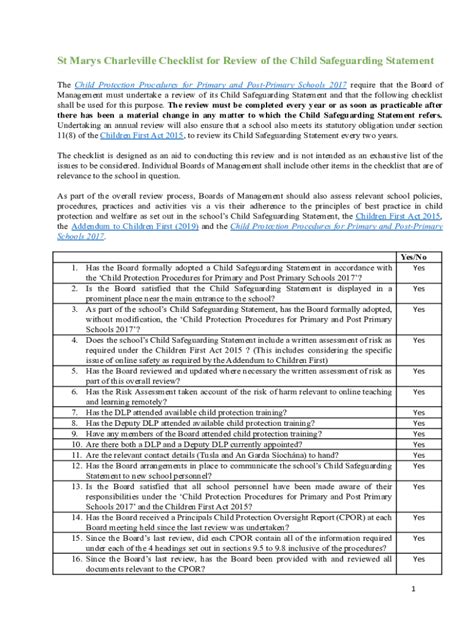 Fillable Online Child Safeguarding Statement - St. Mary's Parish ...