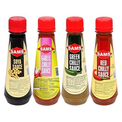 Sams 200gm Pack of Red Chilly Sauce, Green Chilly Sauce, Garlic Sauce ...