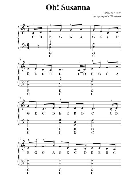 Oh! Susanna - Easy Piano Sheet Music | Stephen Collins Foster | Easy Piano