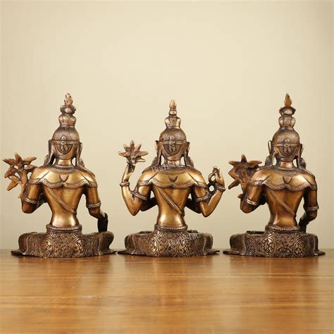 White Tara, Green Tara, Chenrezig Brass Idols (Set of 3) – Budhshiv.com