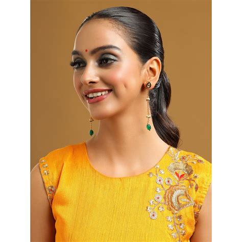 Buy Ruby Raang Studio Green Brass Gold Plated Kundan Pair Of Earrings ...