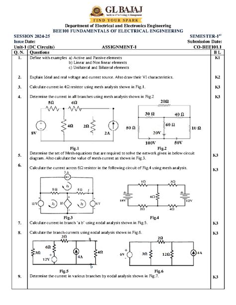 BEE101 Fundamentals of Electrical Engineering: All Assignments and ...