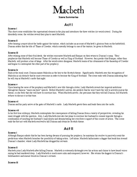 Macbeth Scene Summaries: Detailed Insights into Each Act and Scene ...