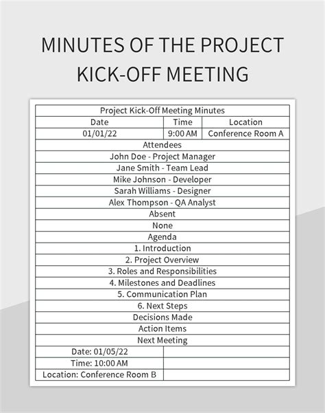 Free Kick Off Meeting Templates For Google Sheets And Microsoft Excel - Slidesdocs