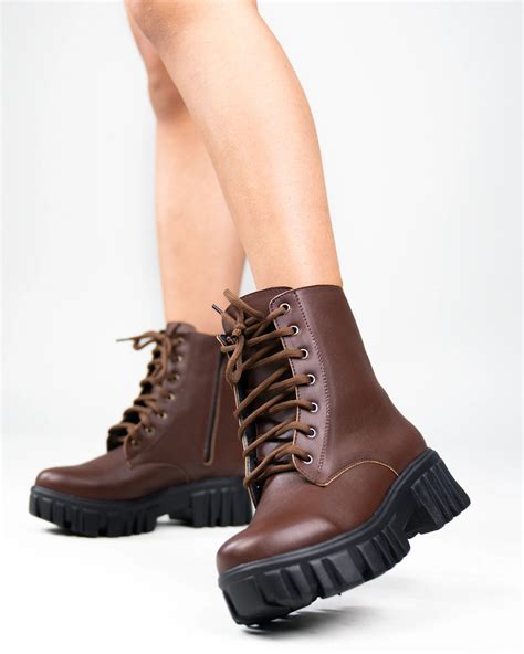 Brown Lace Up Chunky Platform Boots - Littlebox India