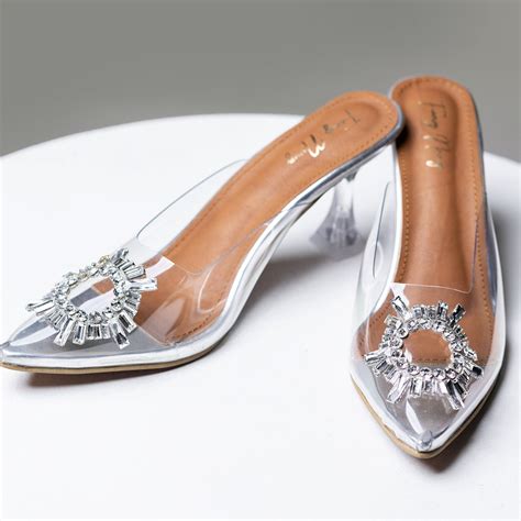 Amina Rhinestone Broach Heels - Silver