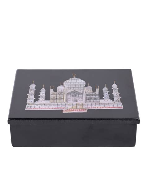 Black Marble Jewellery Box with Taj Mahal Inlaid Design