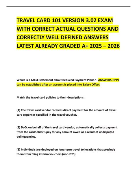 TRAVEL CARD 101 VERSION 3.02 EXAM WITH CORRECT ACTUAL QUESTIONS AND ...