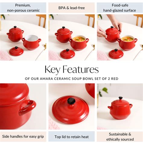 Amara Ceramic Soup Bowl Set Of 2 Red 450ml Online - Premium Soup Bowl ...