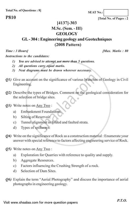 Engineering Geology and Geotechniques 2011-2012 M.Sc Geology Semester 3 ...