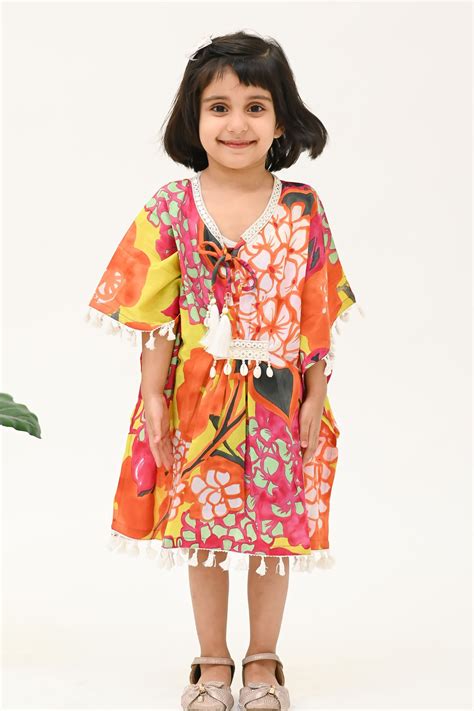 Buy Girls Rangrez Pure Cotton Kaftaan (Yellow/Green) Online in India ...