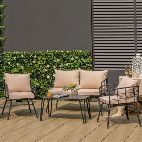 Forclover Patio conversation sets 4-Piece 2 Patio Sofa Conversation Set ...