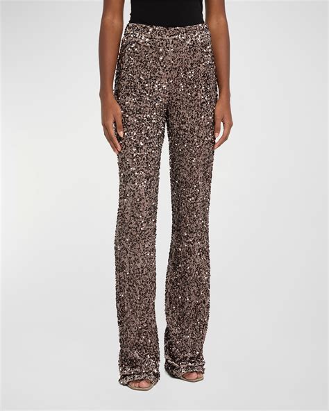 Badgley Mischka Collection Sequin Boot-Cut Pants | Neiman Marcus