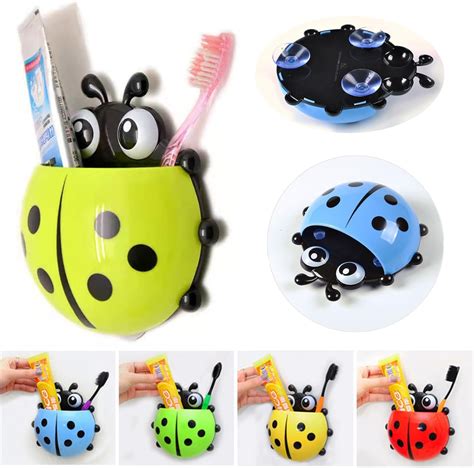 Amazon.com: Ranvi 4 Pcs Cute Ladybug Toothbrush Holder Toiletries Toothpaste Holder with Suction ...