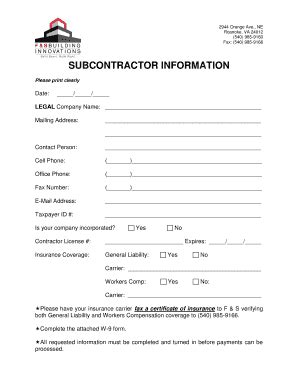 TX BLS Construction Subcontractor Information Sheet - Fill Online ...
