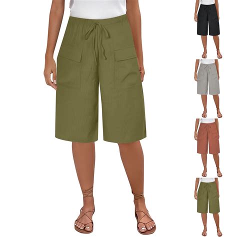 SEAOPEN Women Long Shorts Knee Length Casual Workout Athletic Swim ...